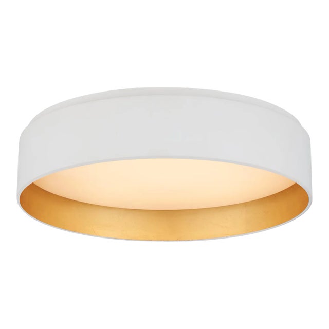 Visual Comfort Signature Shaw Medium Flush in Matte White & Gild with White Glass For Sale