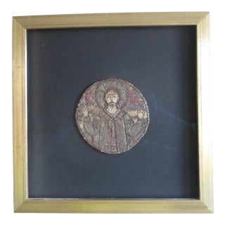 Antique Framed Embroidered Medallion in Orthodox-Style For Sale