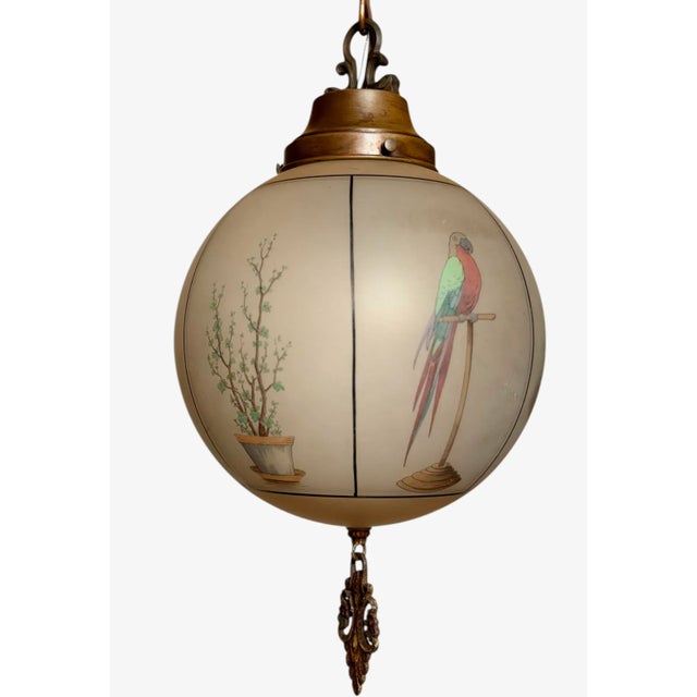 Handel Co. Rare Early 1900’s Handel Painted Globe Pendant With Birds and Foliage For Sale - Image 4 of 6