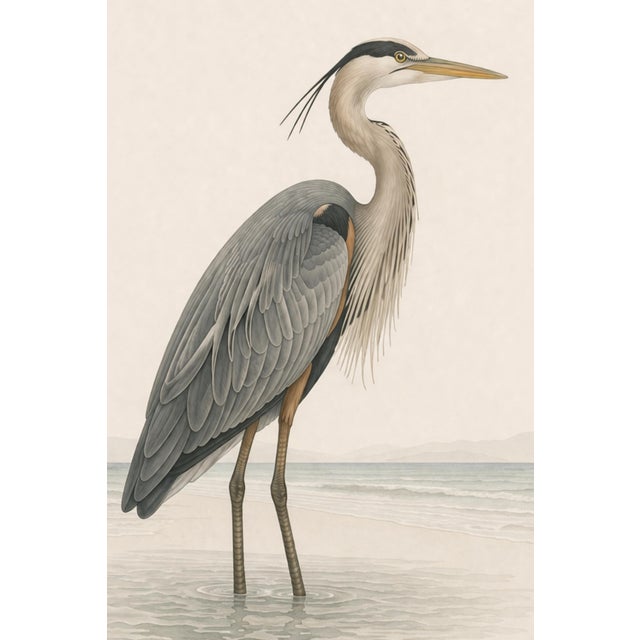 Not Yet Made - Made To Order Great Blue Heron Coastal Study, Neutral Bird Wall Art Print, 24″ × 36″ Reproduction For Sale - Image 5 of 10