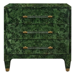 Matthew Izzo Home Amber Green Burl Wood Three Drawer Side Table For Sale