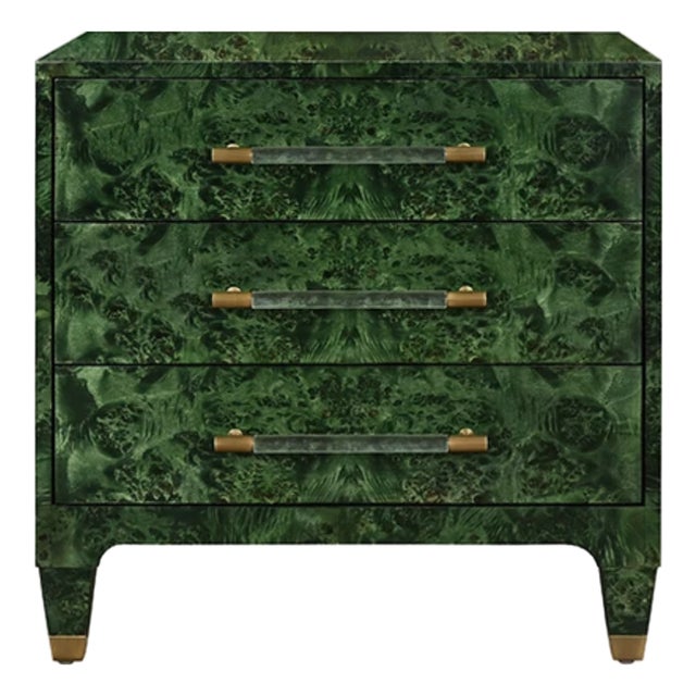 Matthew Izzo Home Amber Green Burl Wood Three Drawer Side Table For Sale
