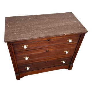 Antique Victorian Marble Topped Three Drawer Dresser Chest For Sale