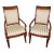 Vintage Pair of French Empire Style Carved Open Arm Chairs For Sale