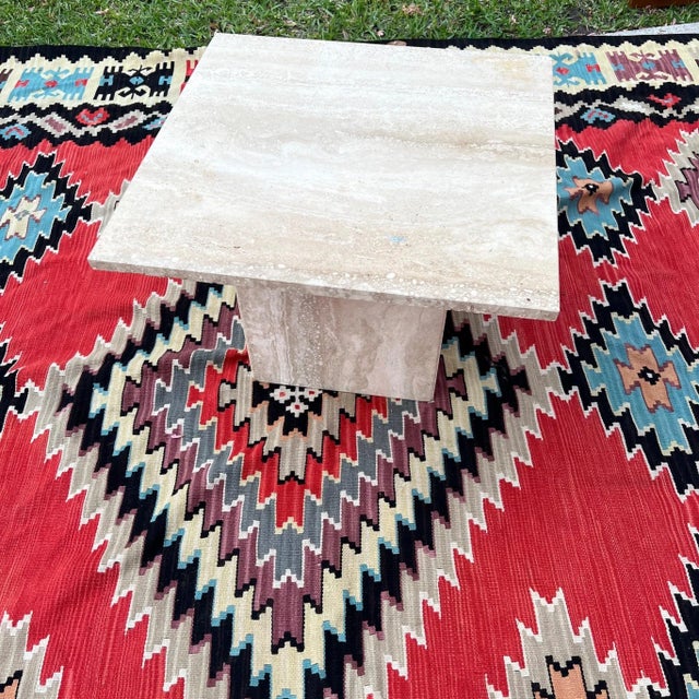 1980’s Italian modern travertine square side table. This piece could easily work as a coffee table in a small apartment....