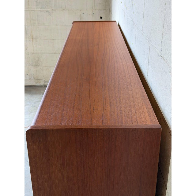 In Style of Johannes Andersen Teak Sideboard Credenza With Sliding Doors Danish Mid-Century Modern 1960s For Sale In Los Angeles - Image 6 of 13