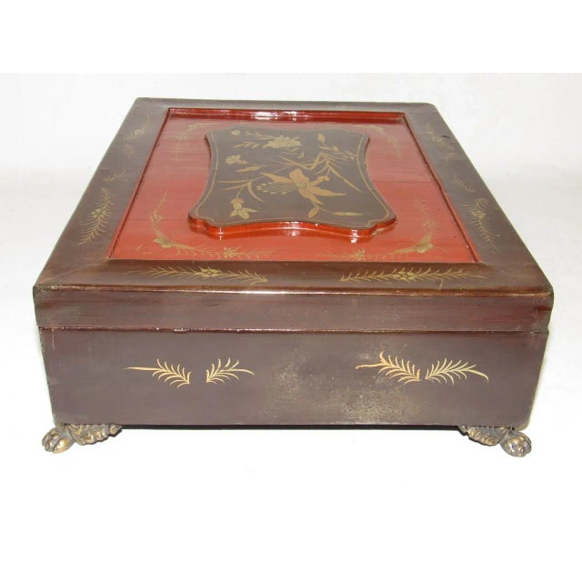 Metal Antique Chinese Export Lacquered Box For Sale - Image 7 of 10