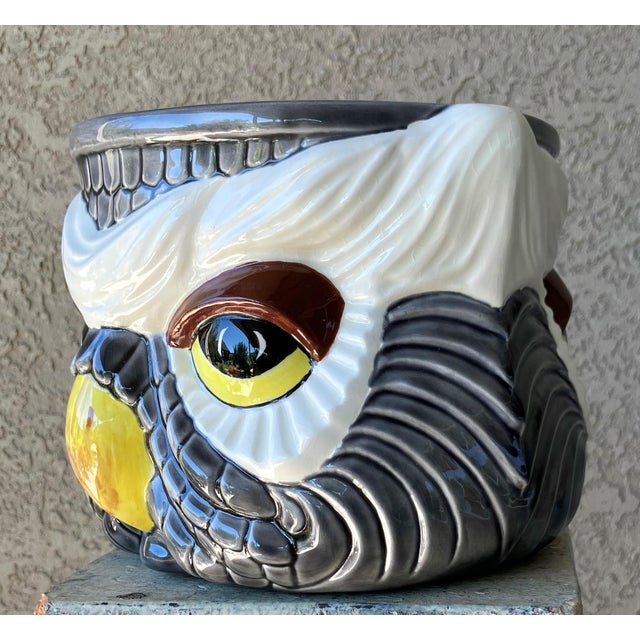 Whimsical Late 20th-Century Studio Pottery “Two-Faced” Owl Earthenware Cachepot For Sale - Image 15 of 18