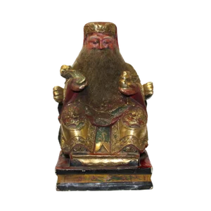 Chinese Wooden Carved Home Guardian Fortune Deity Figure