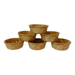 Six Antique Yellowware Spongeware Oatmeal Cereal Custard Bowls