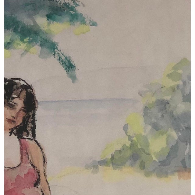 Gustave Francois, Jeune femme sur le sable, Watercolor on Paper, Framed For Sale - Image 4 of 9