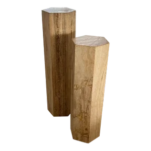 1970s Italian Travertine Pedestals - Set of 2