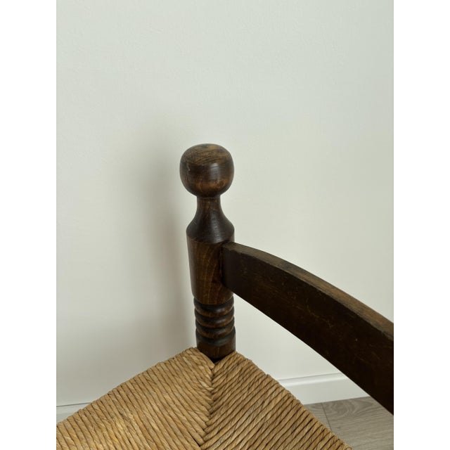 Vintage Low Wood Fireplace Chair with Straw Seat in the style of Charles Dudouyt, 1940s For Sale - Image 9 of 10