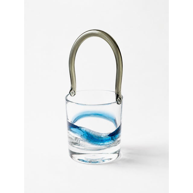 Black Postmodernist Smoked & Cobalt Blue Murano Glass Ice Bucket with Sculptural Waves, 1980s For Sale - Image 8 of 8
