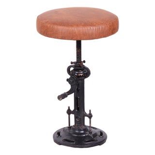 Mid-Century Swivel Stool in Cast Iron and Leather, Italy, 1970s For Sale