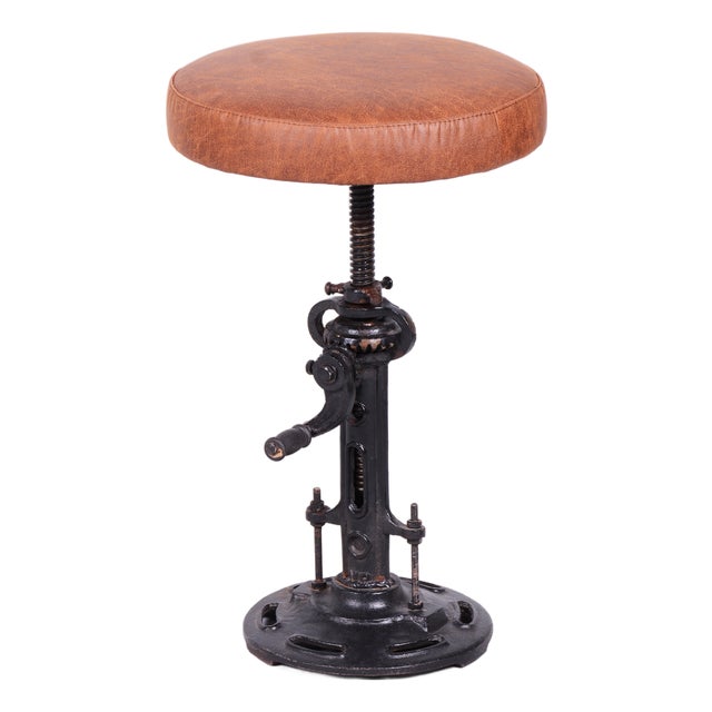Mid-Century Swivel Stool in Cast Iron and Leather, Italy, 1970s For Sale