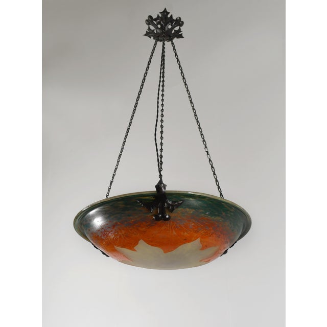 1920s Large French Art Deco Pendant Light by Le Verre Francais Schneider - 1925 Cameo Chandelier France For Sale - Image 5 of 17