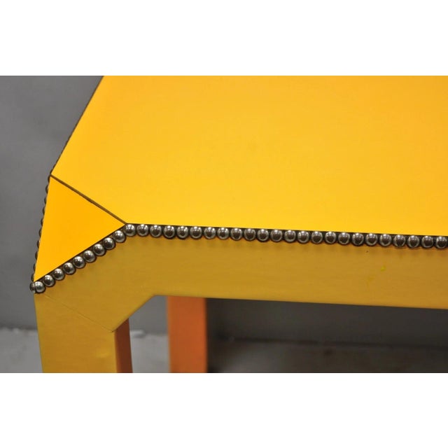 Vintage Hollywood Regency Orange Vinyl Laminate Parsons Style Dining Table Desk For Sale In Philadelphia - Image 6 of 18