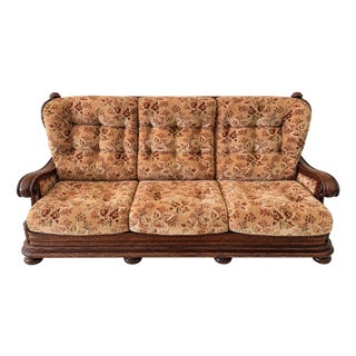 Belgian Renaissance Revival Influences Handmade Belgian Solid Oak Soft-Original Upholstery-Circa 1985 For Sale
