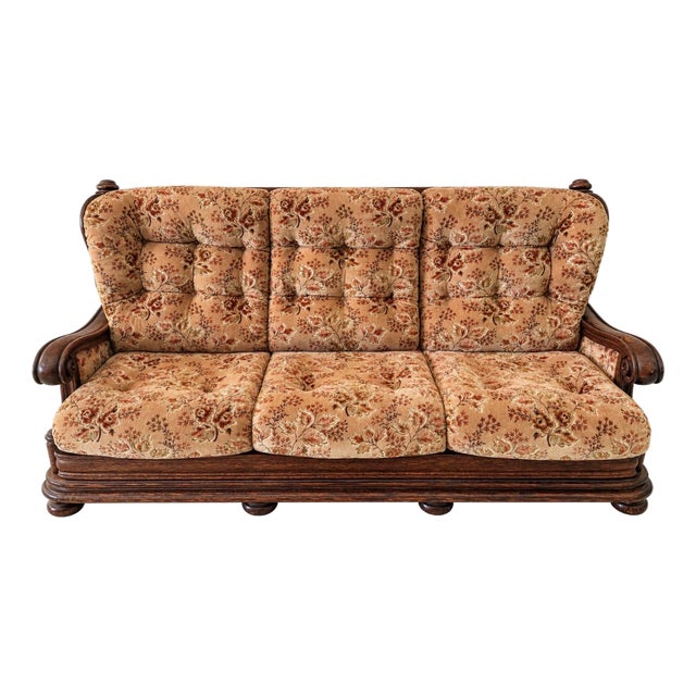 Belgian Renaissance Revival Influences Handmade Belgian Solid Oak Soft-Original Upholstery-Circa 1985 For Sale