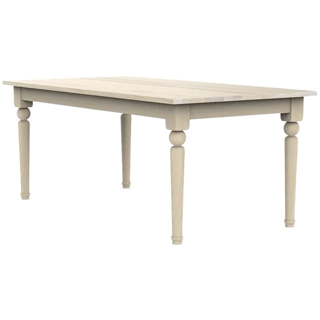 Vermont Farm Table for Chairish Turned Leg Dining Table in Ash Whitewashed, 38x72 For Sale