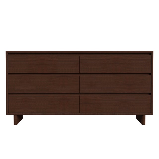 Mid-Century Modern Halmstad 62 in. W Rectangular Wood Panel 6 Drawer Dresser with Soft Close Drawers, Brown For Sale - Image 3 of 7