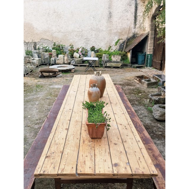 Antique French Folding Dining Table with Benches in Pine and Chestnut, 1890s, Set of 3 For Sale - Image 16 of 18