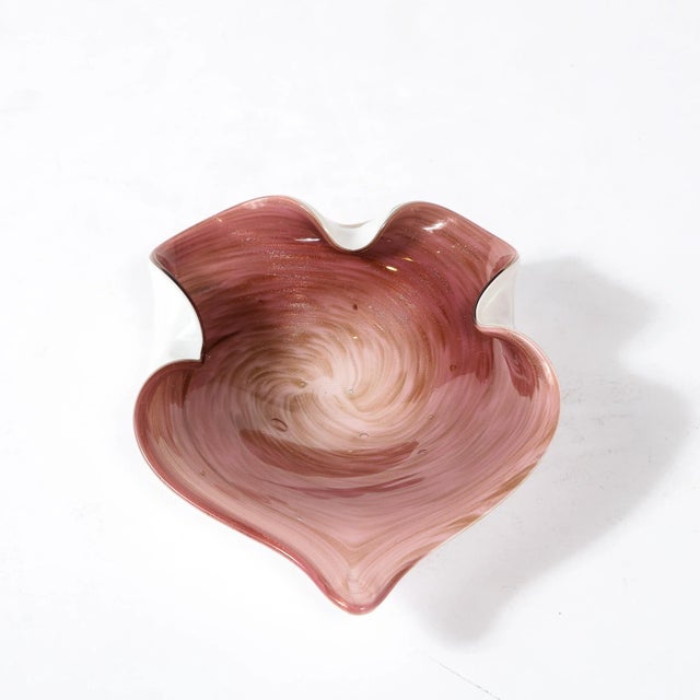 1960s Hand-Blown Murano Glass Dish in Swirled Amethyst With Crimped Detailing For Sale - Image 11 of 11