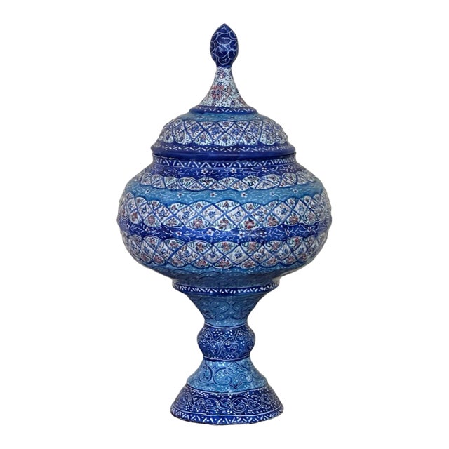 Persian Minakari Enamel on Copper Lidded Compote For Sale