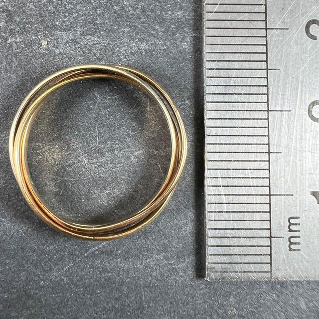 Vintage French 18K White Rose Yellow Gold Trinity Wedding Ring For Sale - Image 11 of 16