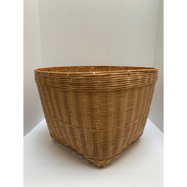 1990s Vintage Rustic Asian Tan Wood Wicker Basket For Sale - Image 5 of 5