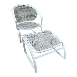 1950s Circular Radar Saucer Rocking Chair & Ottoman, Woodard Makers Mark