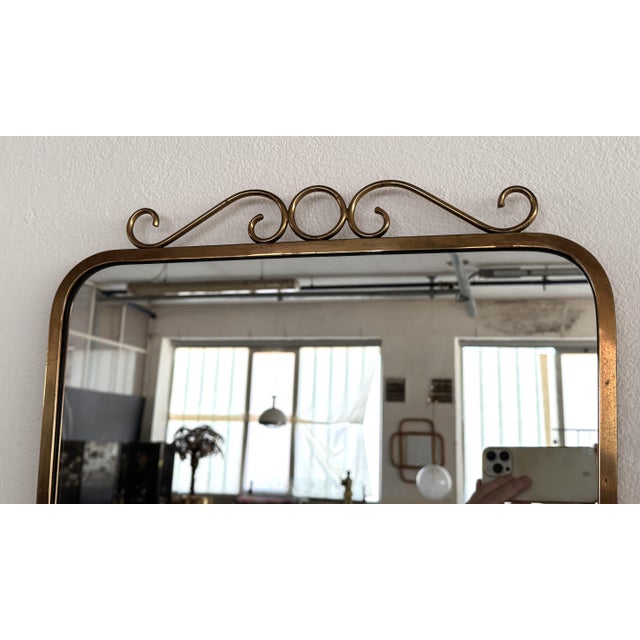 Mid-Century Italian Brass Wall Mirror with Decorations in the style of Gio Ponti, 1970s For Sale - Image 14 of 15