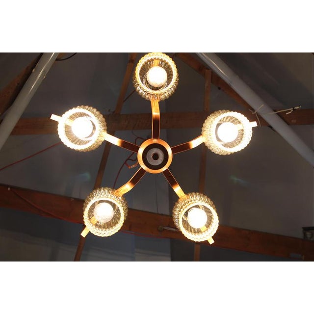 Mid-Century Modern Czech Wood and Glass Chandelier, 1970s For Sale - Image 3 of 9
