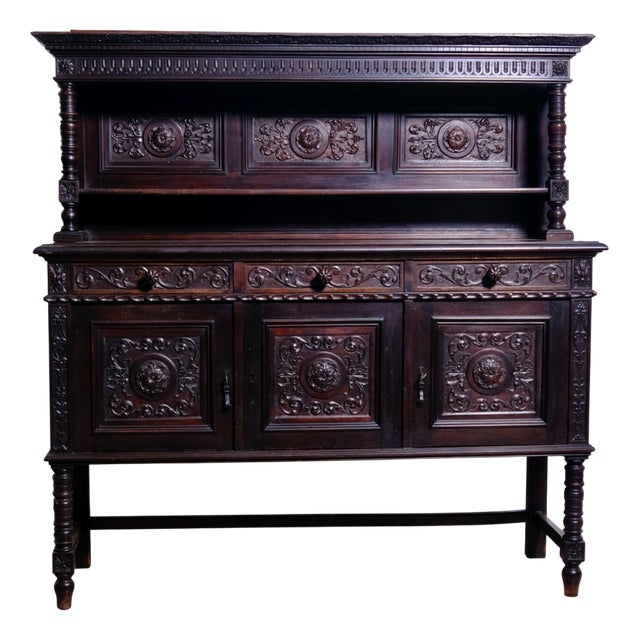 Early 20th Century Renaissance Carved Wooden Sideboard, 1920s For Sale