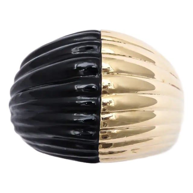 Striated Black Onyx & 18kt Yellow Gold Bisected Dome Ring For Sale