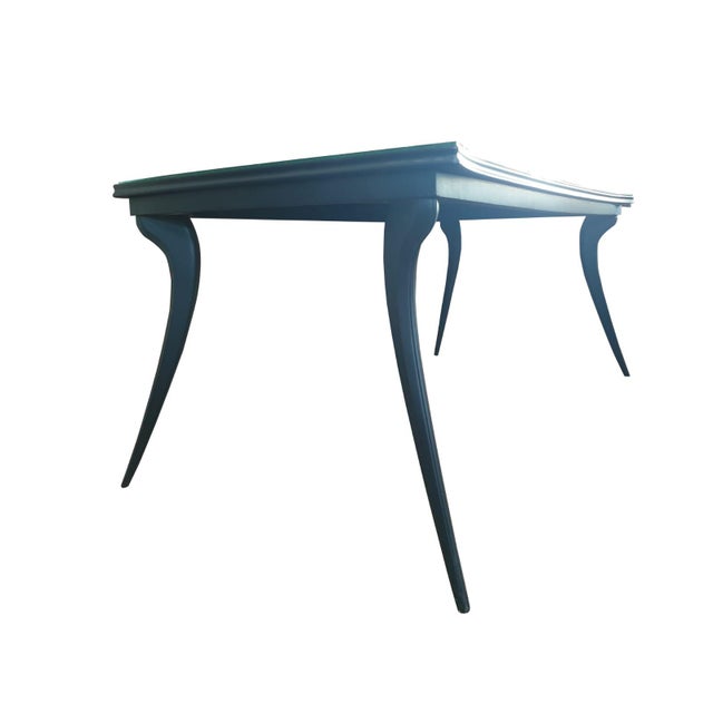 Wood Vintage Table with Green Faux-Marble Glass Top and Curved Legs, 1950s For Sale - Image 7 of 11