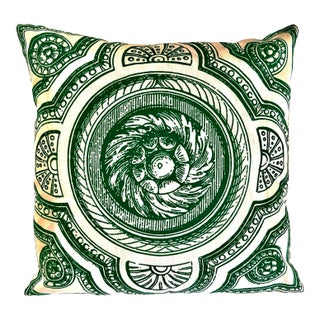 Contemporary Italy Inspired Medallion Filigree Green Pillow Cover For Sale