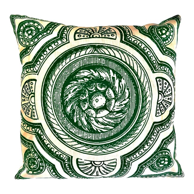 Contemporary Italy Inspired Medallion Filigree Green Pillow Cover For Sale