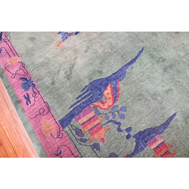 Pink Green Antique Chinese Art Deco Foyer Size Carpet For Sale - Image 18 of 18