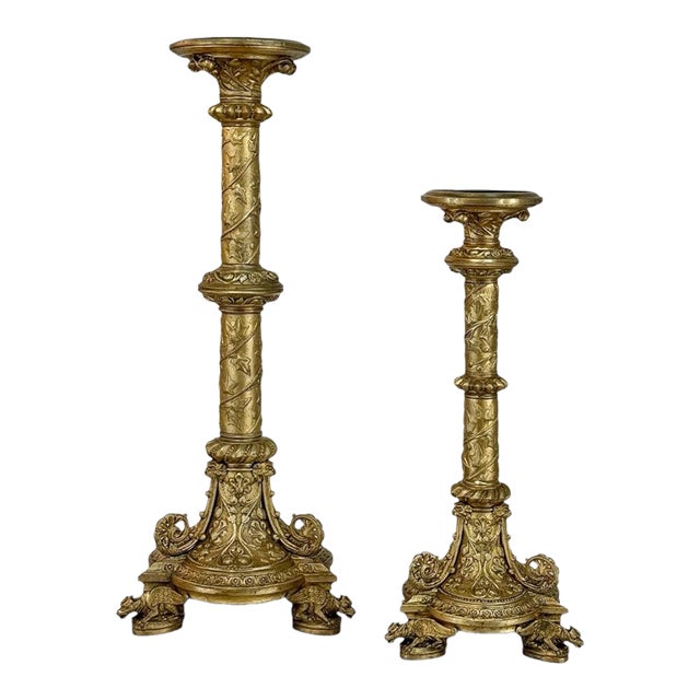 Set of Two 19th Century French Renaissance Gilt Bronze Candlesticks For Sale