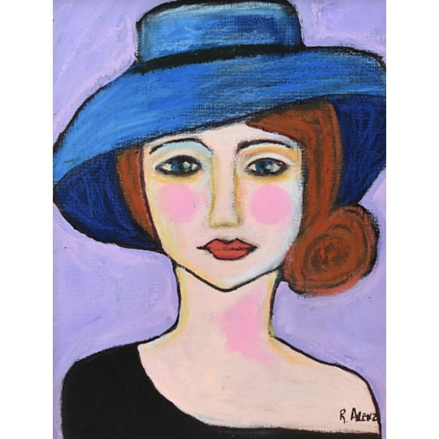 Abstract Chic Parisian Expressionism Woman Painting Including the Antiqued Gold Wood Frame For Sale - Image 3 of 5
