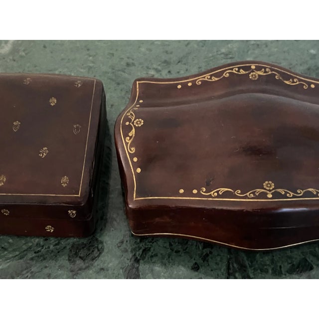 Italian Tooled Leather Boxes-Set of 2, C. 1960's For Sale - Image 9 of 16