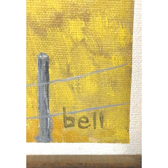 Signed 1992 Country Farm Landscape Oil On Canvas Painting, "Barn On A Hill" in Wood Frame. Signed “Bell”. Circa 1992.