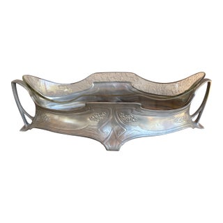 Art Nouveau Netherlands 1905 Jugenstil Pewter Glass Center Piece Fruit Bowl For Sale