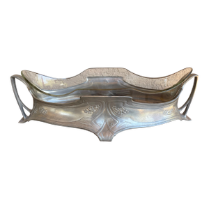 Art Nouveau Netherlands 1905 Jugenstil Pewter Glass Center Piece Fruit Bowl