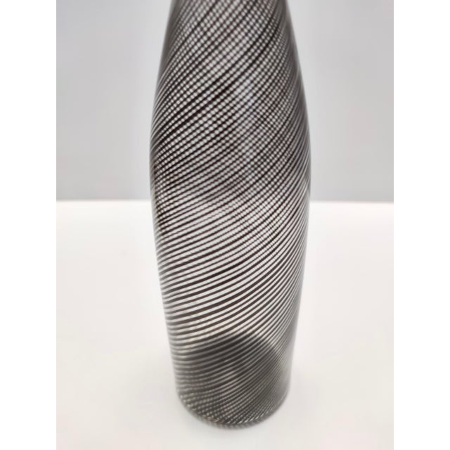 Black Black Murano Glass Mezza Filigrana Bottle Vase attributed to Dino Martens for Aureliano Toso, 1950s For Sale - Image 8 of 11