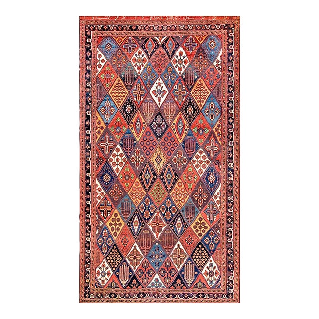 1890s Multicolor Garden Tribal Antique Persian Bakhtiari Rug 7'4" X 13'3" Handknotted Wool Carpet For Sale
