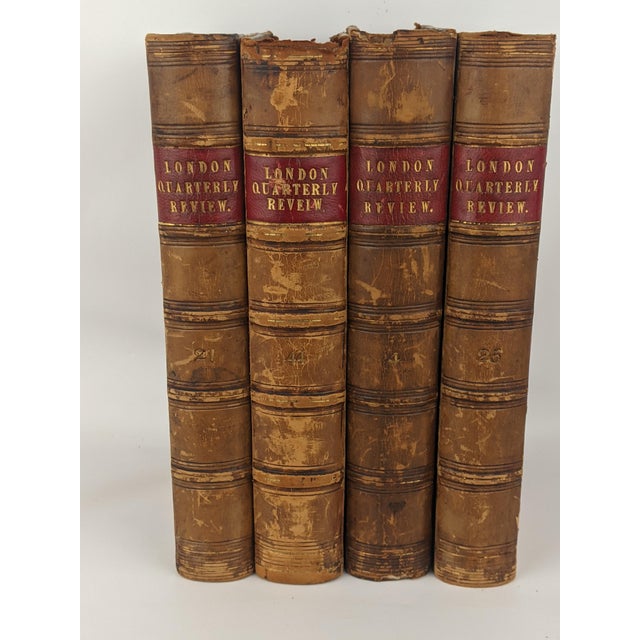 Antique London Quarterly Review Books – Set of 4 Decorative Leather-Bound Volumes For Sale - Image 11 of 13