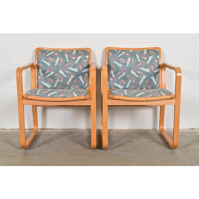 Mid-Century Modern Loewenstein Modern Bent Beechwood Sled Leg Lounge Chairs, Pair For Sale - Image 3 of 15